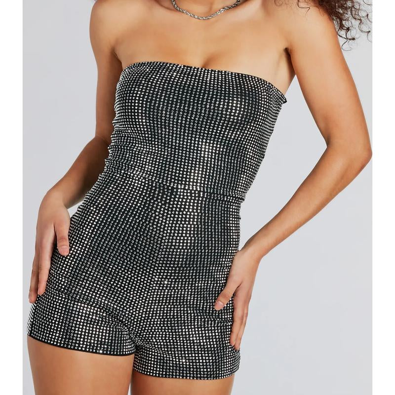 Popstar Diva Strapless Rhinestone Romper